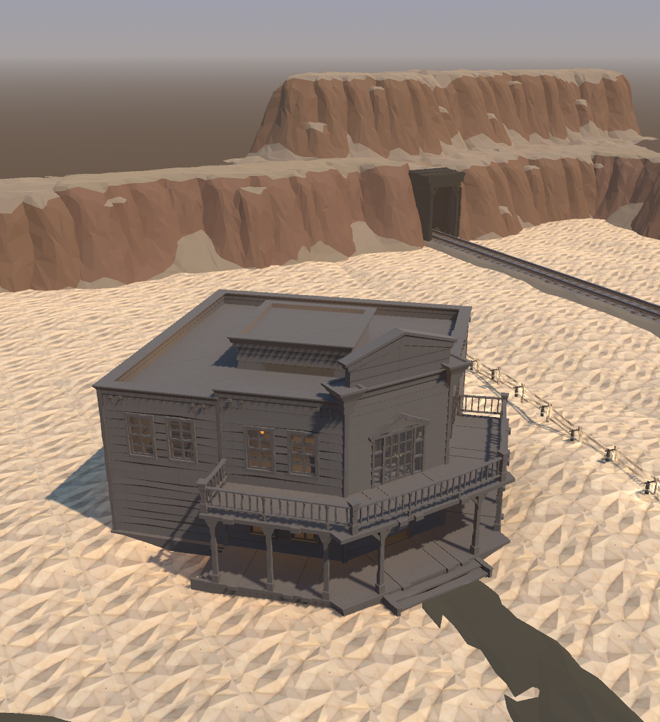 Saloon building with triplanar wood-grain detail